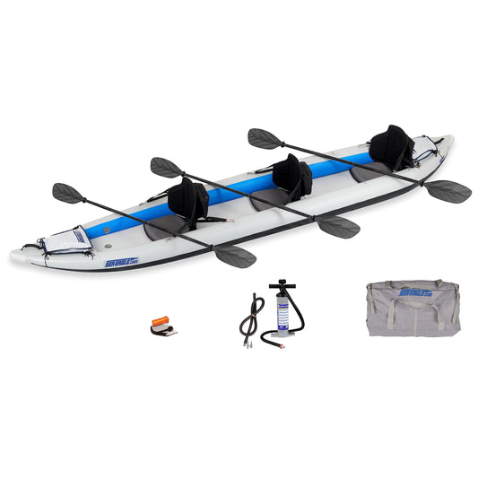 Sea Eagle 465FT Fasttrack Inflatable 15'3"""" 1-3 Person Touring Kayak with Rigid External keel - Smoother Paddling Experience Light Weight (465FT 3 Person Pro Carbon Package)