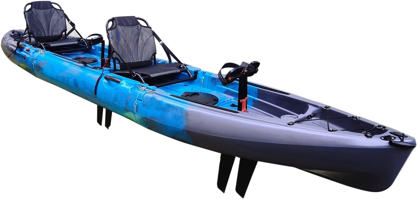 12.5ft Tandem or Solo Modular Raptor Pedal Fishing Kayak | 3 Piece Fin Drive | Super Lightweight, 520lbs Capacity | Easy to Store - Easy to Carry | No roof Racks - No Wall Racks | Adults Youths Kids